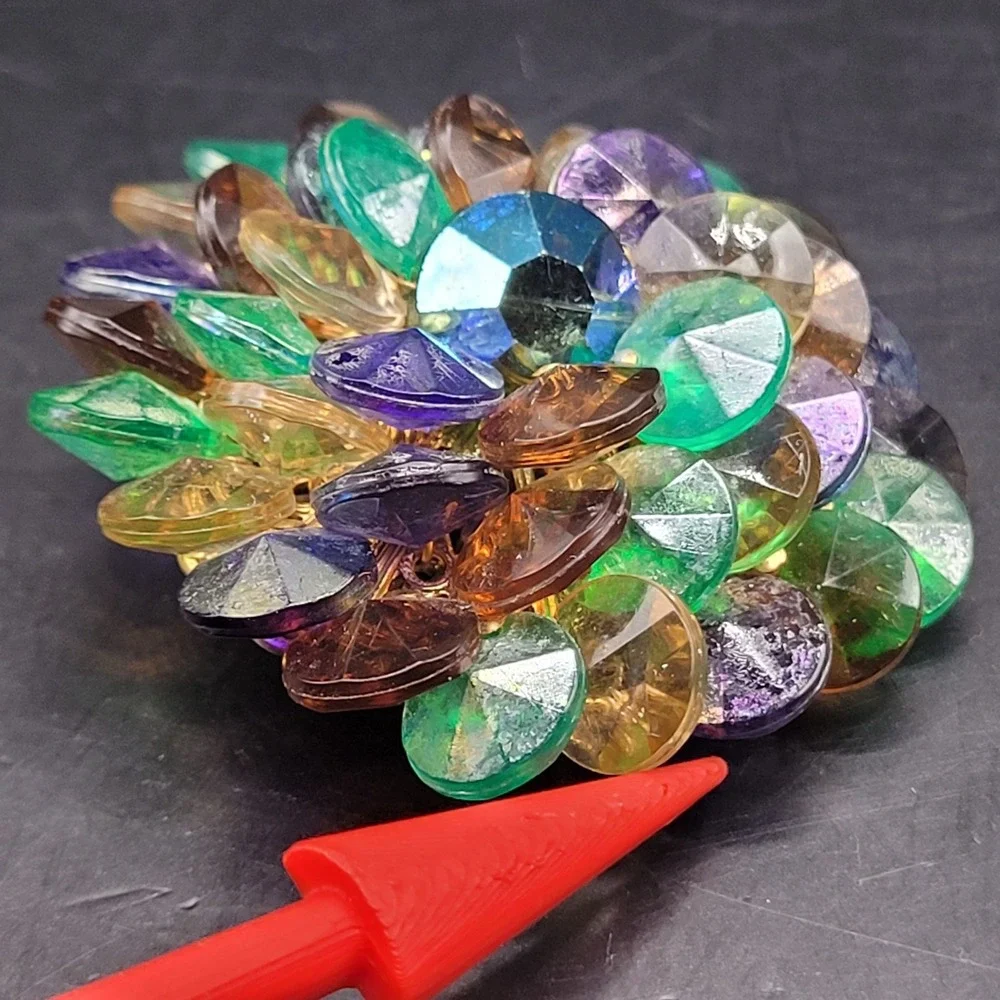 Vintage Brooch Brown Green Purple‎ Gold Tone Back